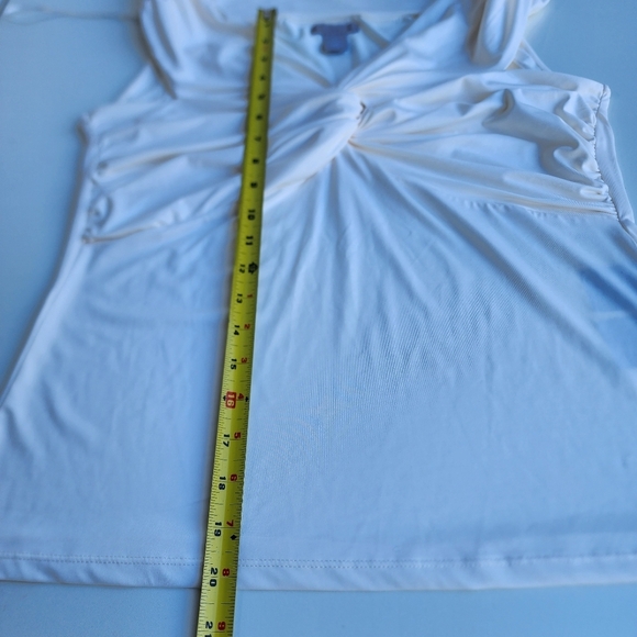 H&M Top Women's Blouse Stretch White Sleeveless V Neck Business Ivory Cream L - Picture 3 of 10